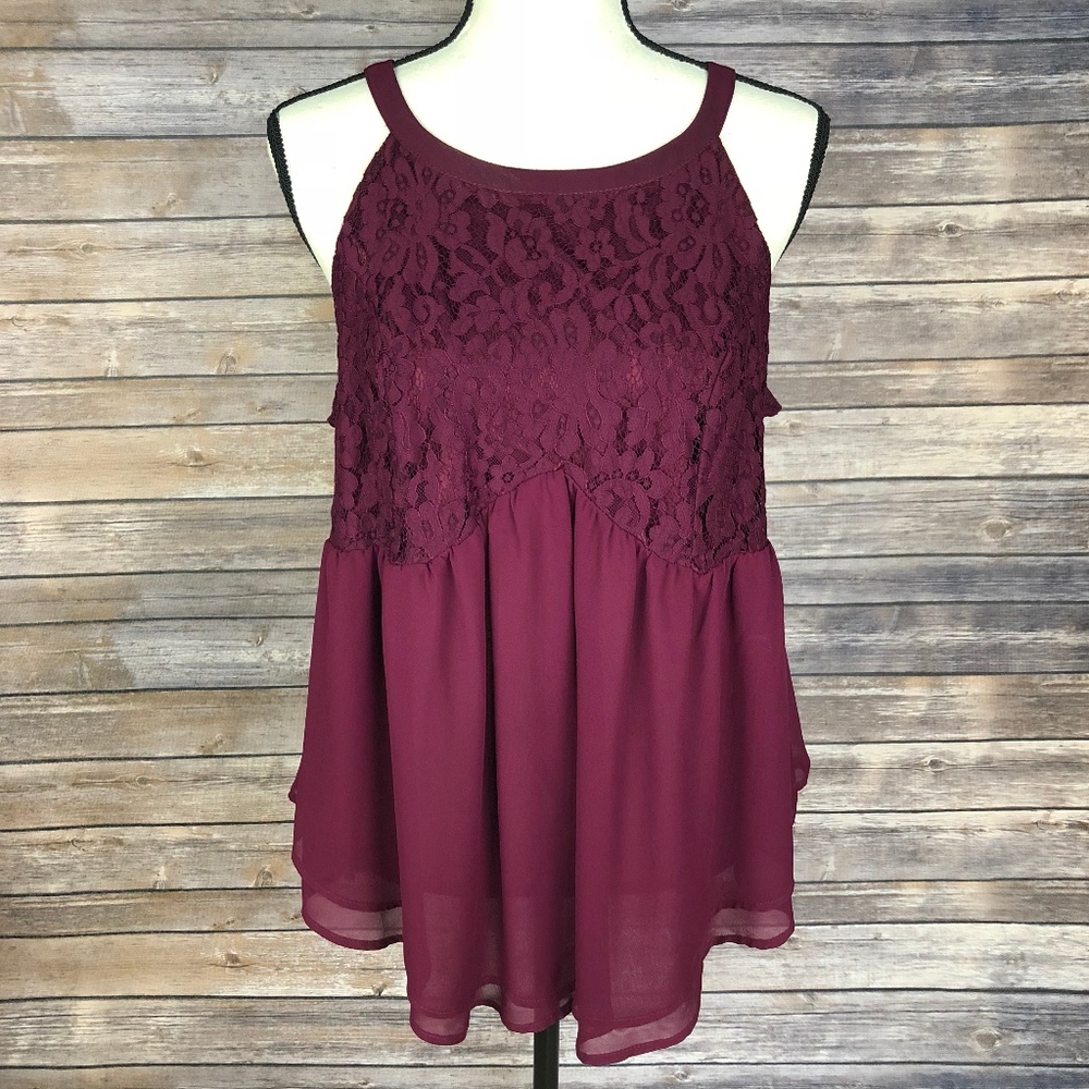 Torrid Maroon Lace Mock Neck Peplum Tank